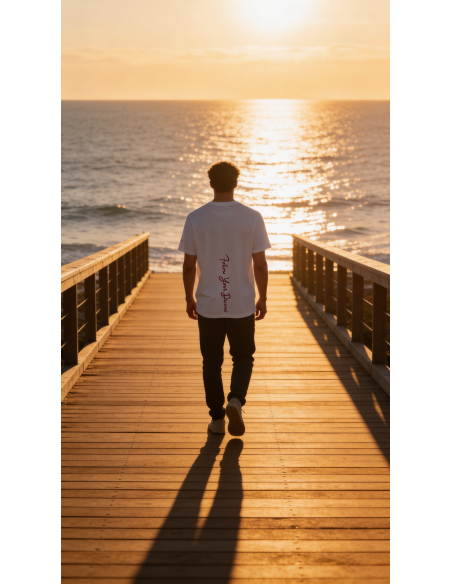 T-shirt with vertical FYD screen printing on the back