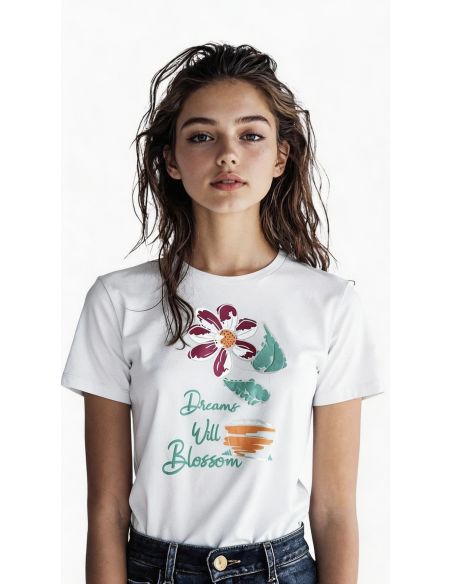 Maglia donna con fiore e strass in cristallo naturale
