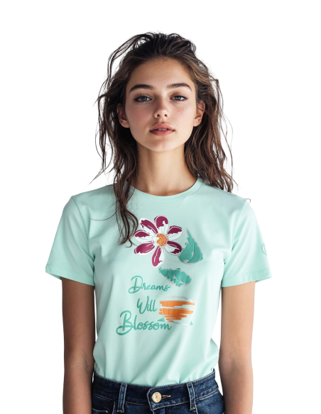 Maglia donna con fiore e strass in cristallo naturale