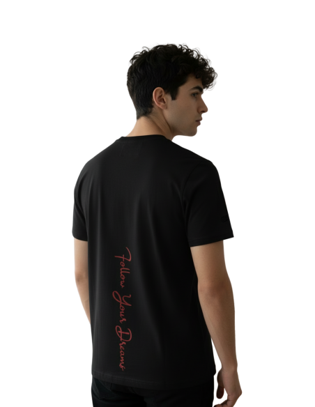 T-shirt with vertical FYD screen printing on the back