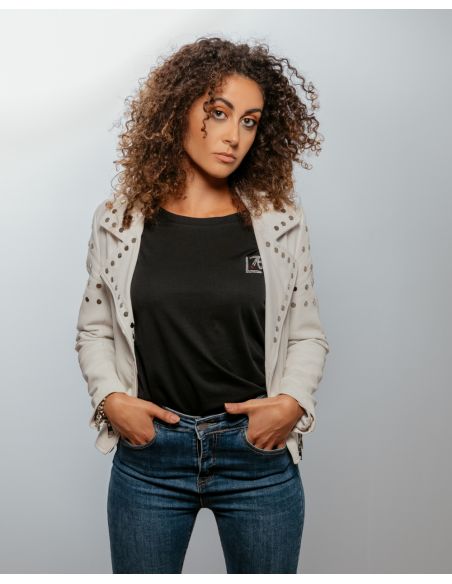 Maglia donna con logo in cristallo naturale