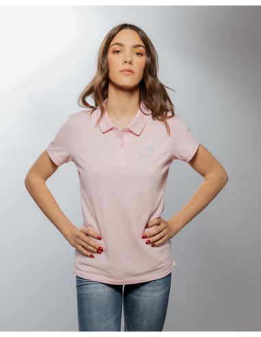 Polo donna con logo grande lato cuore in cristallo e FYD ricamato