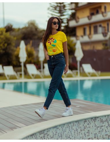 Women's sweater with print and natural crystal...