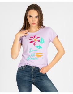 Maglia donna con fiore e strass in cristallo naturale