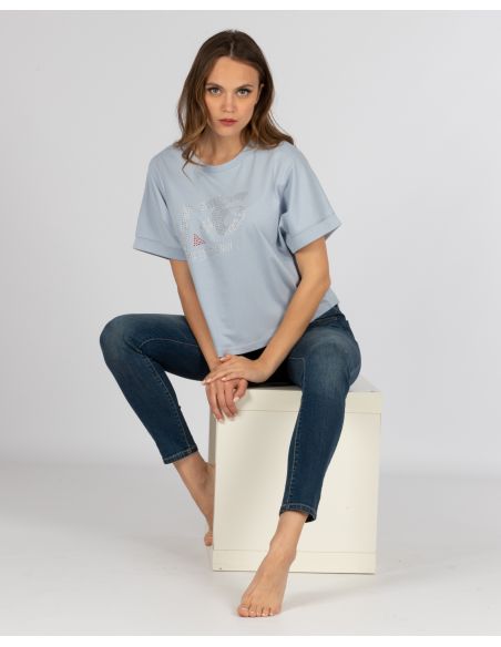 Maglia manica Larga Logo A76 Strass Cristallo