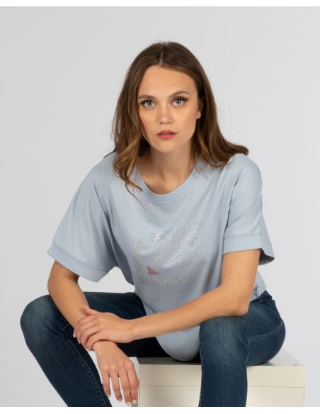 Maglia manica Larga Logo A76 Strass Cristallo