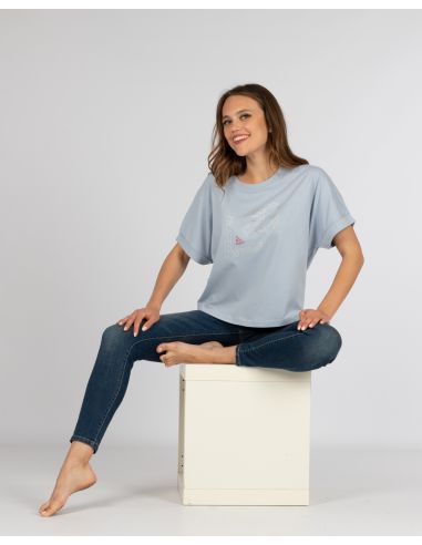 Maglia manica Larga Logo A76 Strass Cristallo