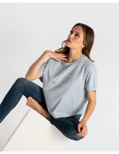 Maglia manica Larga Logo A76 Strass Cristallo