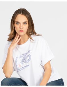 Maglia oversize  Logo A76 Strass Blu Zaffiro